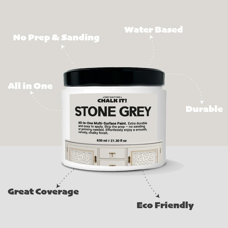 CHALK IT! ! All-in-One Multi-Surface Chalk Paint for Furniture & Cabinets - No Sanding, No Primer, Built-In Top Coat Water-Based, Low-Odor, Fast-Drying, Matte Finish (Stone Grey) - Image 3